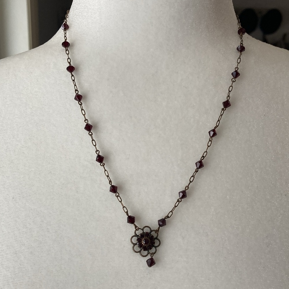 Ruby red flower necklace